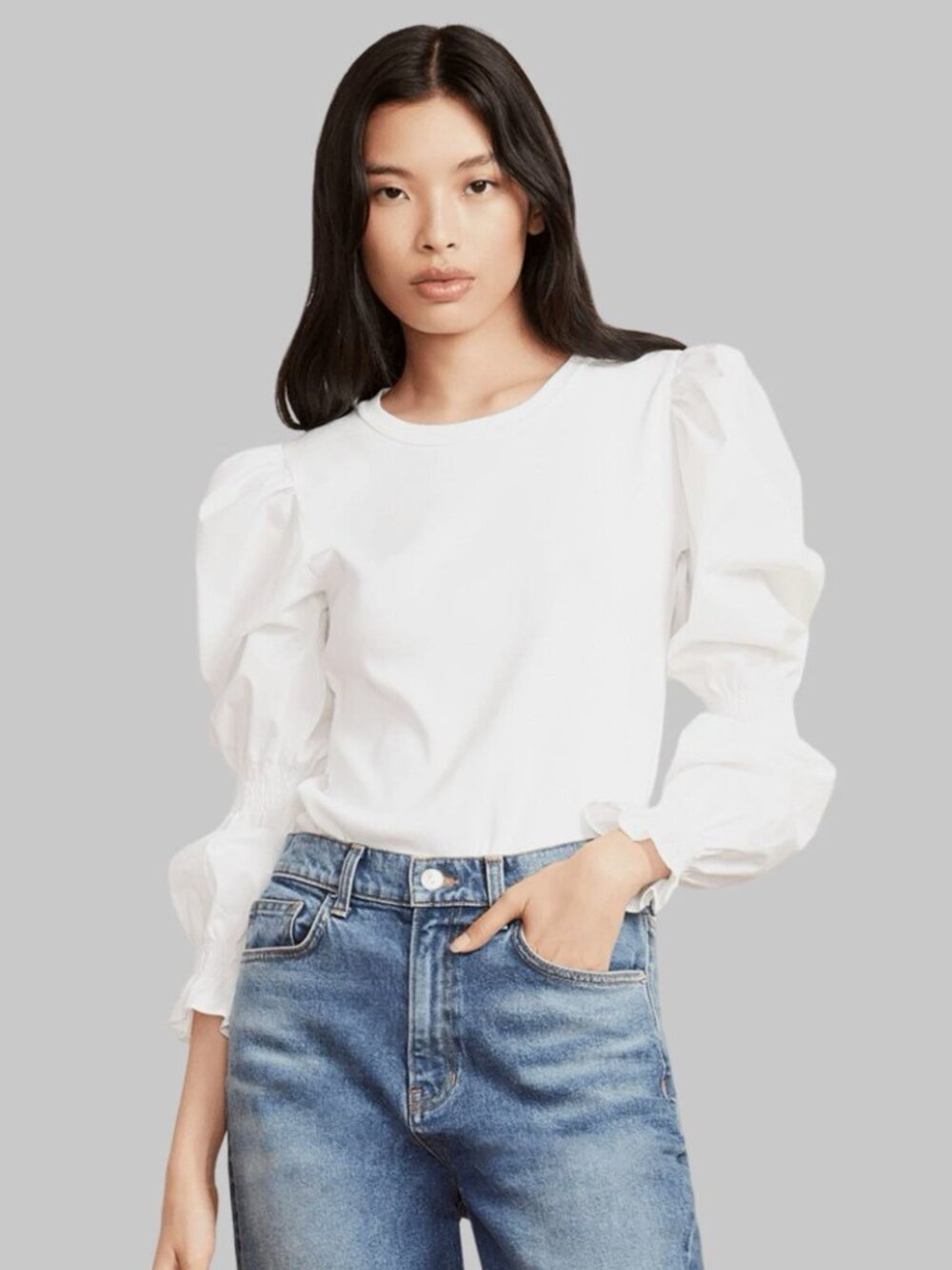 Veronica Beard White Puff Sleeve Top Size S